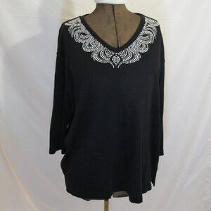 Tia Designs black tee with beading at neck  1X